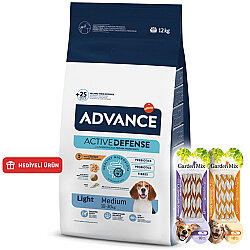 Advance Medium Light Tavuk Etli Orta Irk Köpek Maması 12 Kg + 4 Adet Garden Mix Burgu Kemik Ödül 70 Gr - Advance