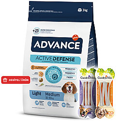 Advance Medium Light Tavuk Etli Orta Irk Köpek Maması 3 Kg + 2 Adet Garden Mix Köpek Ödül 90 Gr - Advance