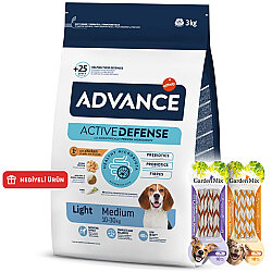 Advance Medium Light Tavuk Etli Orta Irk Köpek Maması 3 Kg + 2 Adet Garden Mix Burgu Kemik Ödül 70 Gr - Advance