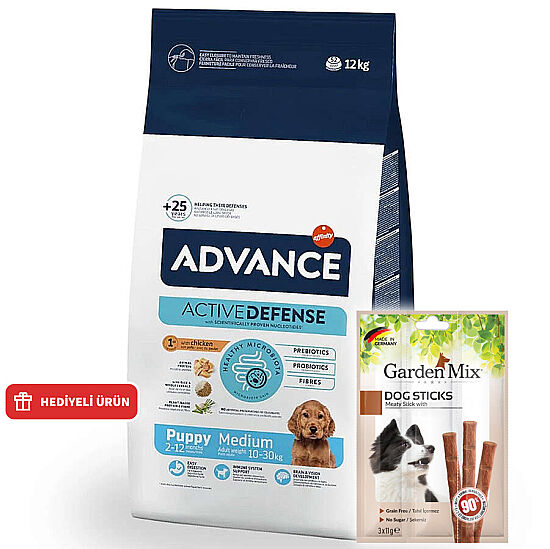 Advance Medium Puppy Tavuk Etli Yavru Köpek Maması 12 Kg + 6 Adet Garden Mix Köpek Stick Ödül 3x11 Gr - 1