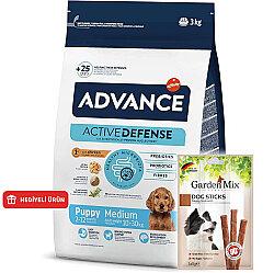 Advance Medium Puppy Tavuk Etli Yavru Köpek Maması 3 Kg + Garden Mix Köpek Stick Ödül 3x11 Gr - Advance