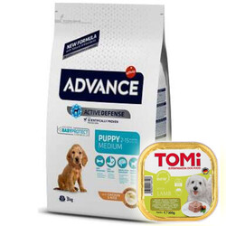 Advance - Advance Medium Puppy Tavuk Etli Yavru Köpek Maması 3 Kg + Tomi Kuzu Pate 300 Gr Yaş Mama