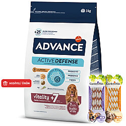 Advance Medium Senior Orta Irk Yaşlı Köpek Maması 3 Kg + 2 Adet Garden Mix Burgu Kemik Ödül 70 Gr - Advance