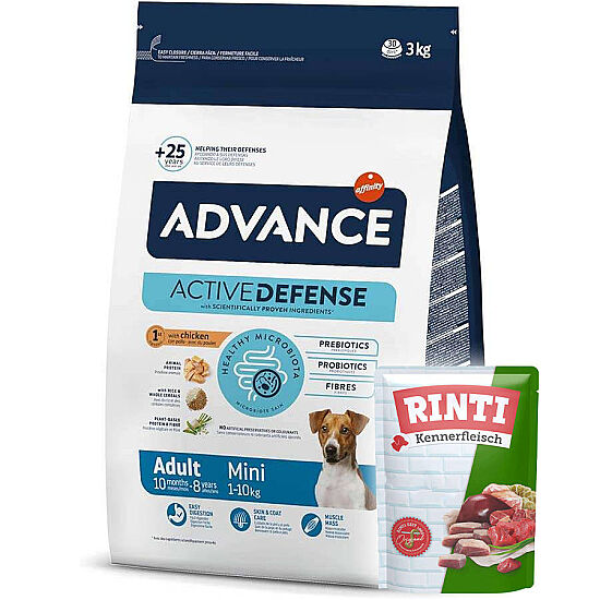 Advance Mini Küçük Irk Tavuklu Köpek Maması 3 Kg + 2 Adet Rinti Pouch 400 Gr - 1