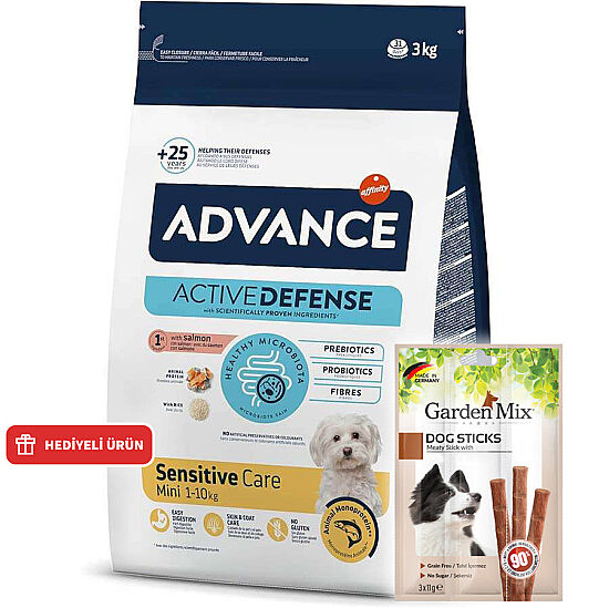 Advance Mini Somonlu Küçük Irk Köpek Maması 3 Kg + Garden Mix Köpek Stick Ödül 3x11 Gr - 1