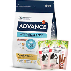 Advance - Advance Mini Somonlu Küçük Irk Köpek Maması 3 Kg + 5 Adet Garden Mix Stick Köpek Ödülü