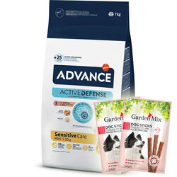 Advance - Advance Mini Sensitive Somonlu Küçük Irk Köpek Maması 7 Kg + 10 Adet Garden Mix Stick Köpek Ödülü