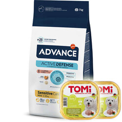 Advance - Advance Mini Sensitive Somonlu Küçük Irk Köpek Maması 7 Kg + 2 Adet Tomi Kuzu Pate 300 Gr Yaş Mama