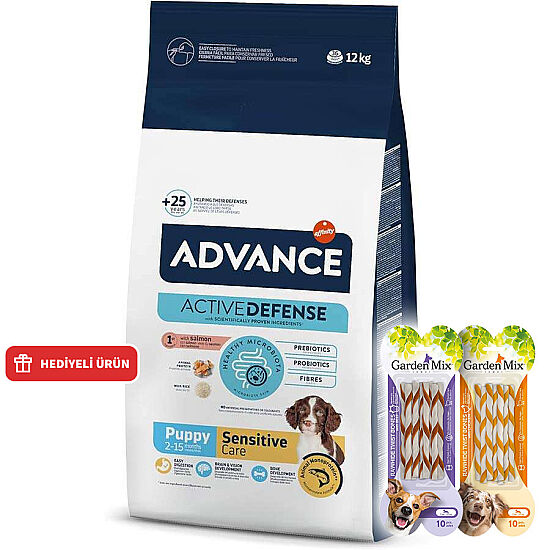 Advance Puppy Sensitive Yavru Köpek Maması 12 Kg + 4 Adet Garden Mix Burgu Kemik Ödül 70 Gr - 1