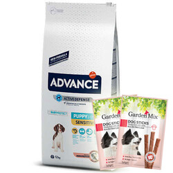 Advance - Advance Puppy Sensitive Yavru Köpek Maması 12 Kg + 10 Adet Garden Mix Stick Köpek Ödülü