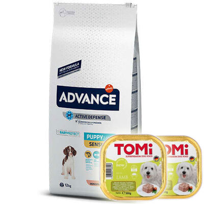 Advance Puppy Sensitive Yavru Köpek Maması 12 Kg + 2 Adet Tomi Kuzu Pate 300 Gr Yaş Mama