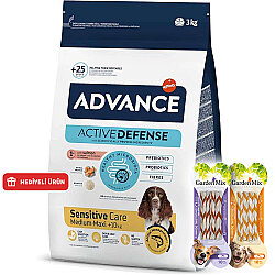 Advance Sensitive Hassas Deri Somon Köpek Maması 3 Kg + 2 Adet Garden Mix Burgu Kemik Ödül 70 Gr - Advance