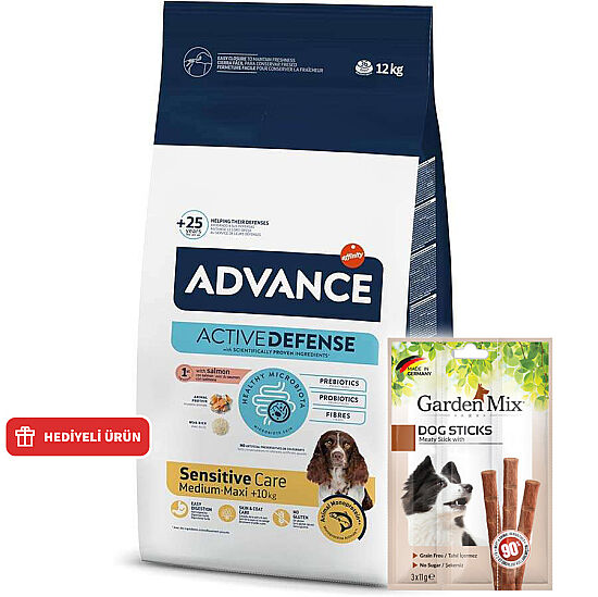 Advance Sensitive Hassas Somonlu Köpek Maması 12 Kg + 6 Adet Garden Mix Köpek Stick Ödül 3x11 Gr - 1