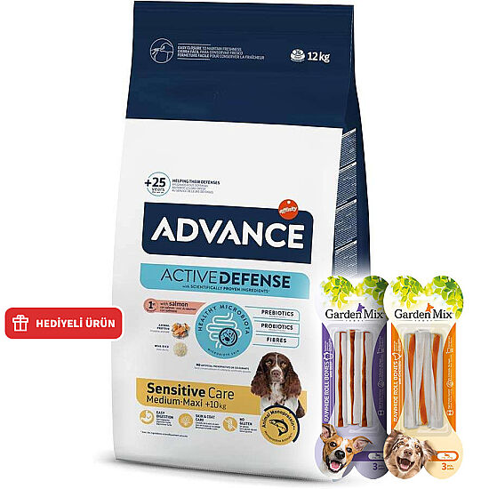 Advance Sensitive Hassas Somonlu Köpek Maması 12 Kg + 4 Adet Garden Mix Köpek Ödül 90 Gr - 1