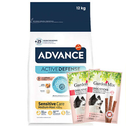 Advance - Advance Sensitive Hassas Somonlu Köpek Maması 12 Kg + 10 Adet Garden Mix Stick Köpek Ödülü