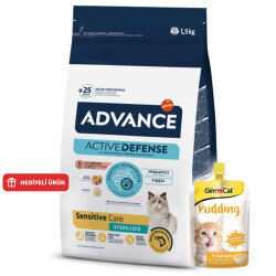 Advance Sensitive Kısırlaştırılmış Somonlu Kedi Maması 1,5 Kg + Gimcat Kedi Pudingi 150 Gr - Advance