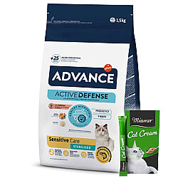 Advance Sensitive Kısırlaştırılmış Somonlu Kedi Maması 1,5 Kg + Miamor Kedi Kreması 6 x 15 Gr - Advance