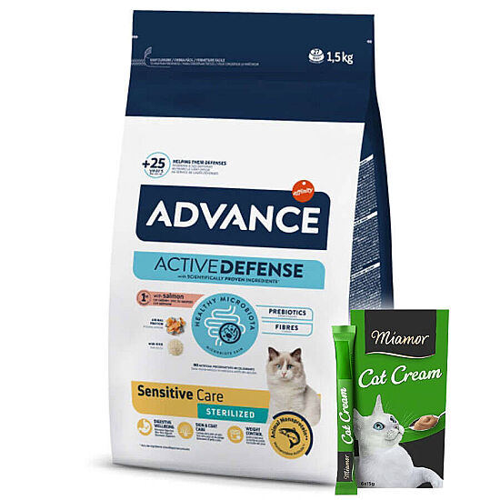 Advance Sensitive Kısırlaştırılmış Somonlu Kedi Maması 1,5 Kg + Miamor Kedi Kreması 6 x 15 Gr - 1