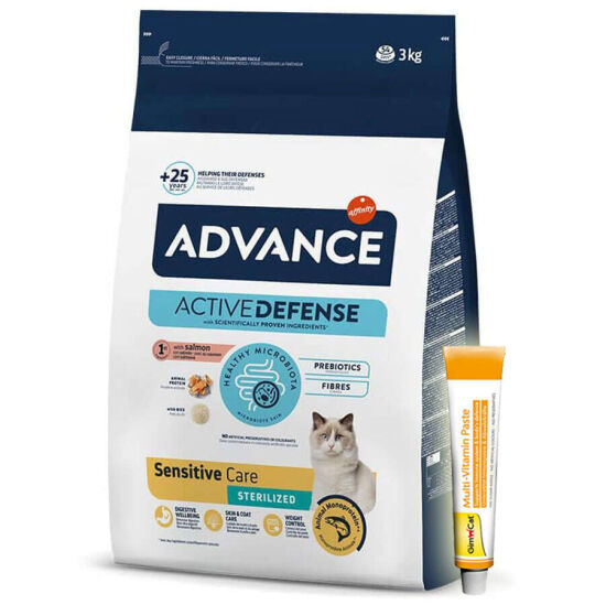 Advance Sensitive Kısırlaştırılmış Somonlu Kedi Maması 3 Kg + Gimcat 20 Gr Multivitamin Paste - 1