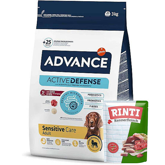 Advance Sensitive Lamb Kuzu Etli Köpek Maması 3 Kg + 2 Adet Rinti Pouch 400 Gr - 1