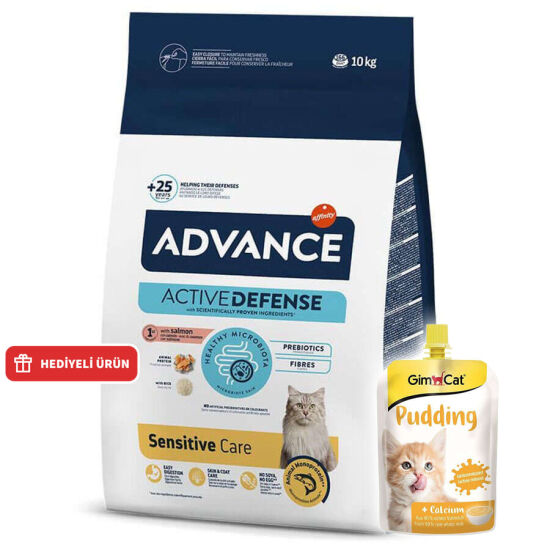 Advance Sensitive Somonlu Kedi Maması 10 Kg + 3 Adet Gimcat Kedi Pudingi 150 Gr - 1