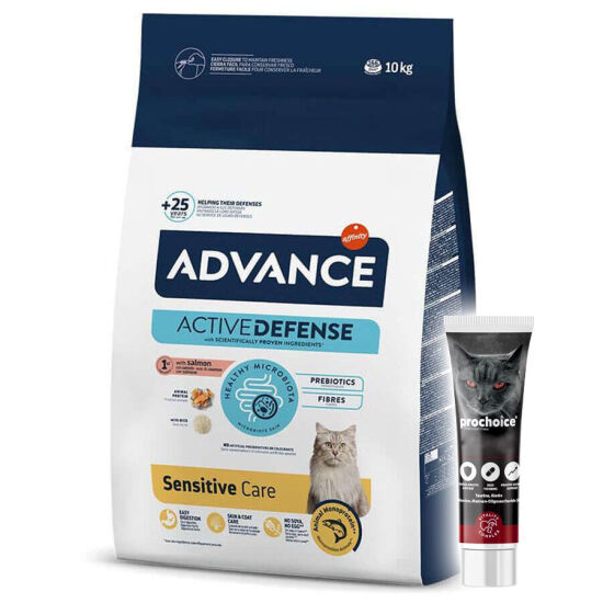 Advance Sensitive Somonlu Kedi Maması 10 Kg + Pro Choice Vitamin Macun 100 ML - 1