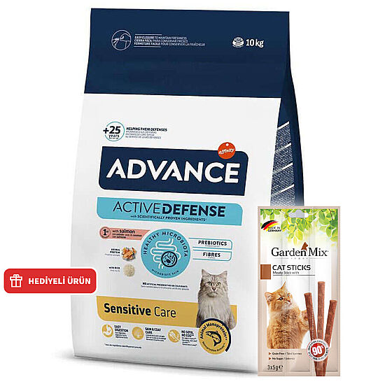 Advance Sensitive Somonlu Kedi Maması 10 Kg + 10 Adet Garden Mix Kedi Stick Ödül 3x5 Gr - 1