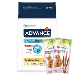 Advance - Advance Sensitive Somonlu Kedi Maması 10 Kg + 10 Adet Garden Mix Stick Kedi Ödülü