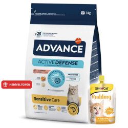 Advance Sensitive Somonlu Kedi Maması 3 Kg + 2 Adet Gimcat Kedi Pudingi 150 Gr - Advance