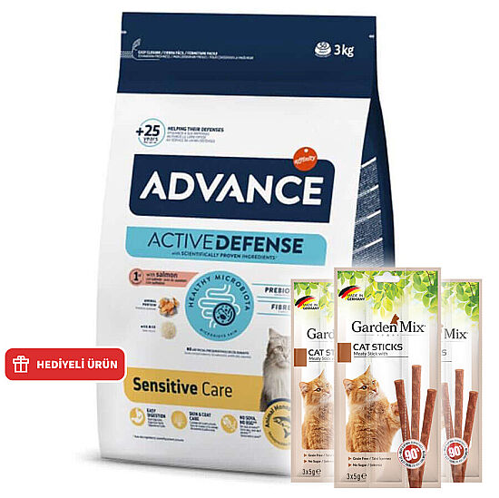 Advance Sensitive Somonlu Kedi Maması 3 Kg + 3 Adet Garden Mix Kedi Stick Ödül 3x5 Gr - 1