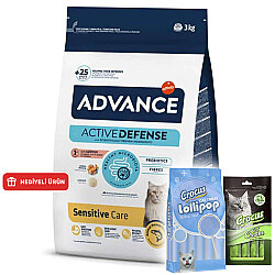 Advance Sensitive Somonlu Kedi Maması 3 Kg + 2 Adet Crocus Krema 4x15 Gr + Crocus 10'lu Lolipop Ödül - Advance
