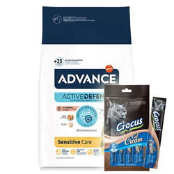 Advance - Advance Sensitive Somonlu Yetişkin Kedi Maması 3 Kg + 2 Adet Crocus Crema Kedi Ödülü 4x15 Gr