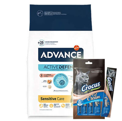 Advance Sensitive Somonlu Yetişkin Kedi Maması 3 Kg + 2 Adet Crocus Crema Kedi Ödülü 4x15 Gr