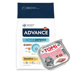 Advance - Advance Sensitive Somonlu Yetişkin Kedi Maması 3 Kg + 2 Adet Tomi Karidesli Pate 100 Gr Yaş Mama