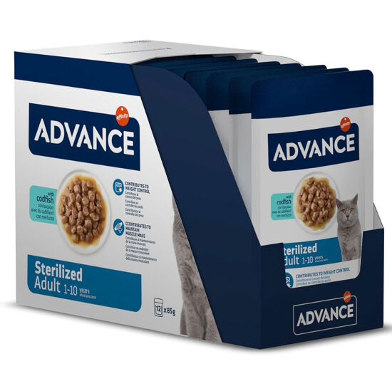 Advance Sterilised Codfish Morina Balıklı Kısırlaştırılmış Kedi Yaş Maması 85 Gr x 12 Adet - 1