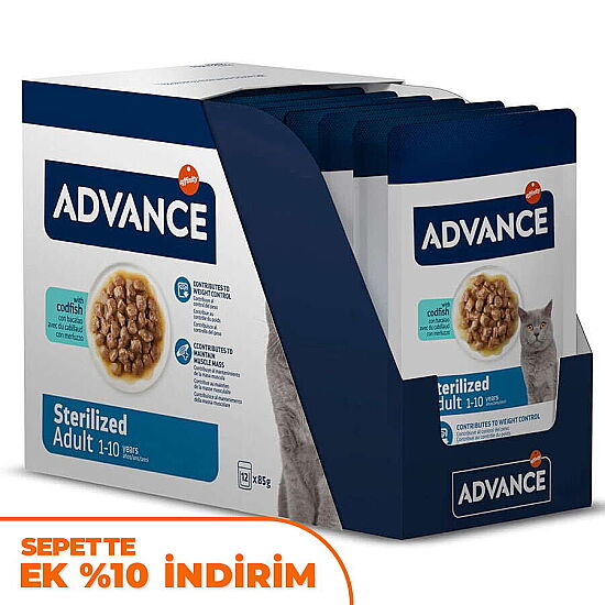 Advance Sterilised Codfish Morina Balıklı Kısırlaştırılmış Kedi Yaş Maması 85 Gr x 12 Adet - 1