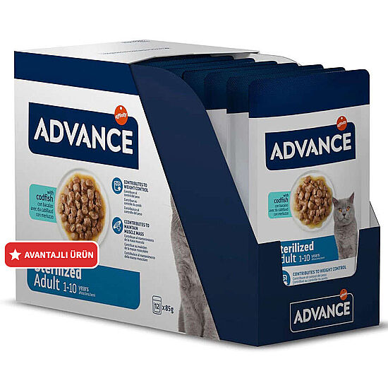 Advance Sterilised Codfish Morina Balıklı Kısırlaştırılmış Kedi Yaş Maması 85 Gr x 12 Adet - 1