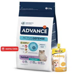 Advance Sterilised Hairball Kısırlaştırılmış Kedi Maması 1,5 Kg + Gimcat Kedi Pudingi 150 Gr - Advance