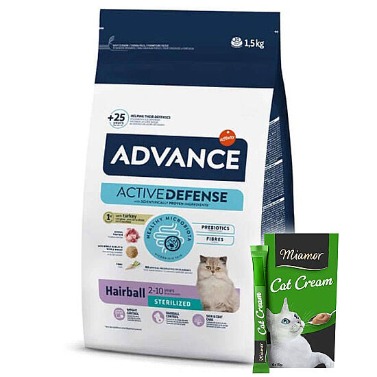 Advance Sterilised Hairball Kısırlaştırılmış Kedi Maması 1,5 Kg + Miamor Kedi Kreması 6 x 15 Gr - 1