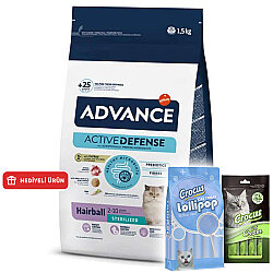 Advance Sterilised Hairball Kısırlaştırılmış Kedi Maması 1,5 Kg + Crocus Krema 4x15 Gr + Crocus 10'lu Lolipop Ödül - Advance