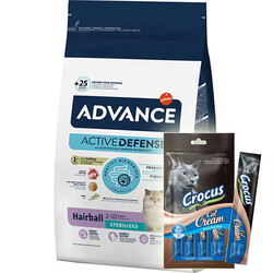 Advance - Advance Sterilised Hairball Kısırlaştırılmış Kedi Maması 1,5 Kg + Crocus Crema Kedi Ödülü 4x15 Gr