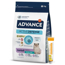Advance Sterilised Hairball Kısırlaştırılmış Kedi Maması 3 Kg + Gimcat 20 Gr Multivitamin Paste - Advance