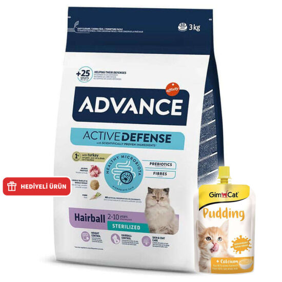 Advance Sterilised Hairball Kısırlaştırılmış Kedi Maması 3 Kg + 2 Adet Gimcat Kedi Pudingi 150 Gr - 1