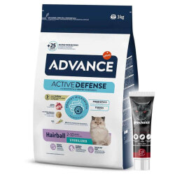 Advance Sterilised Hairball Kısırlaştırılmış Kedi Maması 3 Kg + Pro Choice Vitamin Macun 100 ML - Advance