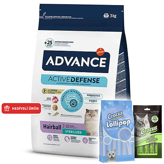 Advance Sterilised Hairball Kısırlaştırılmış Kedi Maması 3 Kg + 2 Adet Crocus Krema 4x15 Gr + Crocus 10'lu Lolipop Ödül - 1
