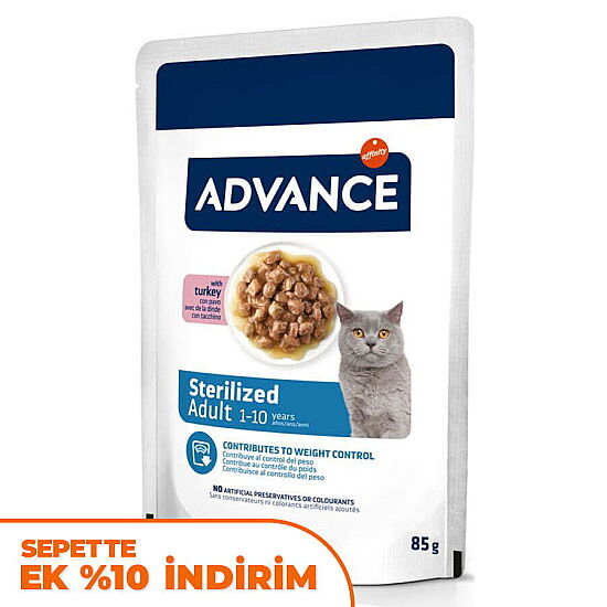 Advance Sterilised Turkey Hindi Etli Kısırlaştırılmış Kedi Yaş Maması 85 Gr - 1