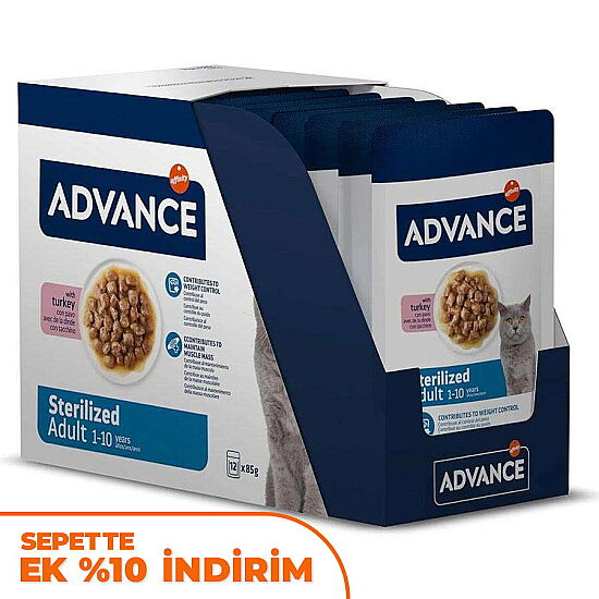 Advance Sterilised Turkey Hindi Etli Kısırlaştırılmış Kedi Yaş Maması 85 Gr x 12 Adet - 1