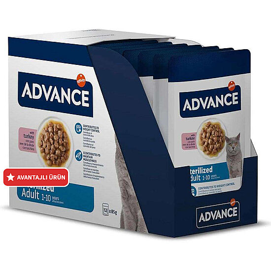 Advance Sterilised Turkey Hindi Etli Kısırlaştırılmış Kedi Yaş Maması 85 Gr x 12 Adet - 1