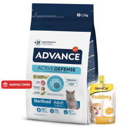 Advance Sterilized Kısırlaştırılmış Hindili Kedi Maması 1,5 Kg + Gimcat Kedi Pudingi 150 Gr - Advance