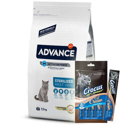 Advance - Advance Sterilized Kısırlaştırılmış Hindili Kedi Maması 1,5 Kg + Crocus Crema Kedi Ödülü 4x15 Gr